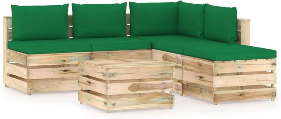 VidaLife 6-delige Loungeset met kussens groen geïmpregneerd hout