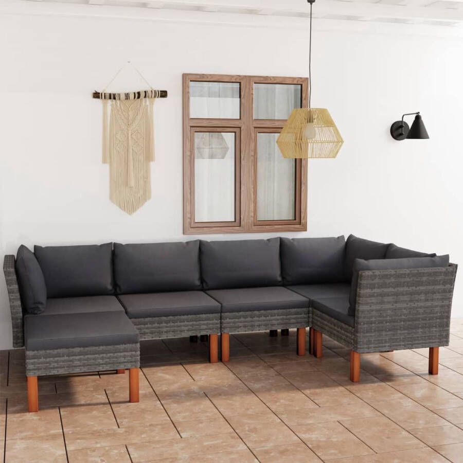 VidaLife 6-delige Loungeset met kussens poly rattan grijs