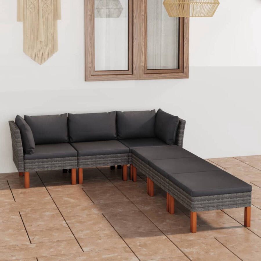 VidaLife 6-delige Loungeset met kussens poly rattan grijs