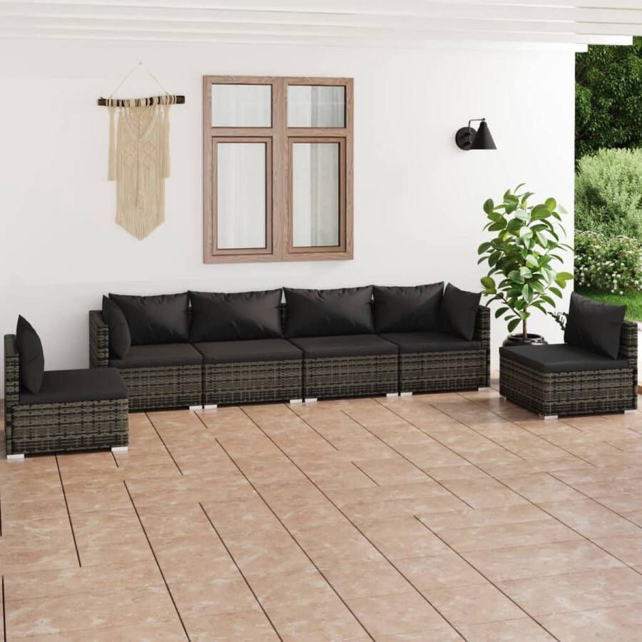 VidaLife 6-delige Loungeset met kussens poly rattan grijs