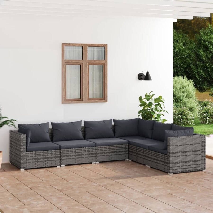 VidaLife 6-delige Loungeset met kussens poly rattan grijs