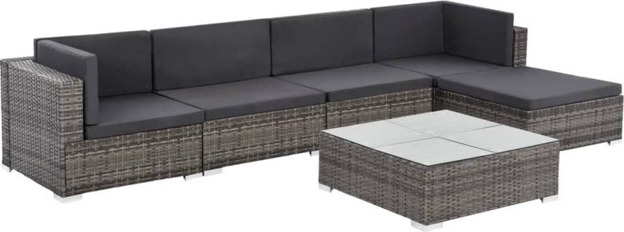 VidaLife 6-delige Loungeset met kussens poly rattan grijs