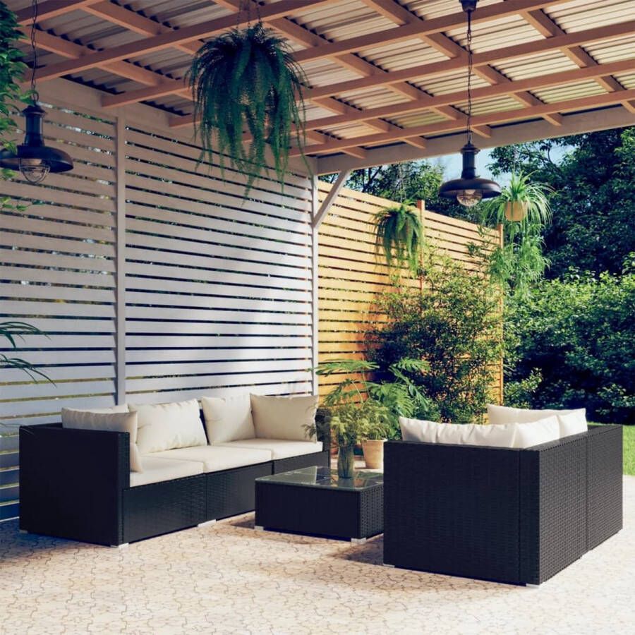 VidaLife 6-delige Loungeset met kussens poly rattan zwart