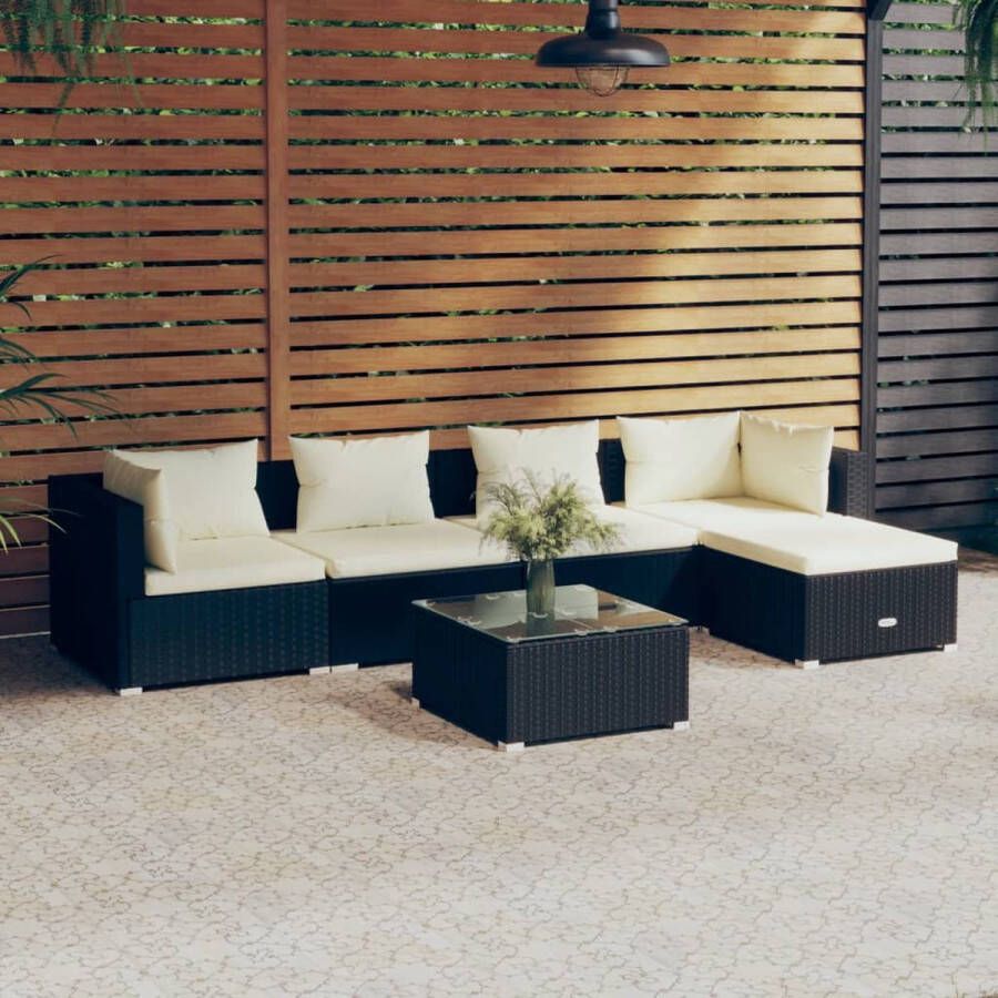 VidaLife 6-delige Loungeset met kussens poly rattan zwart