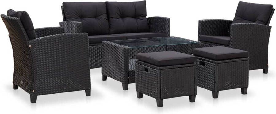 VidaLife 6-delige Loungeset met kussens poly rattan zwart