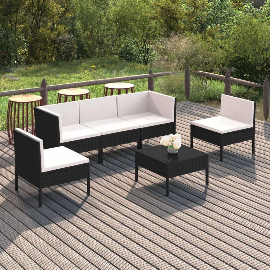 VidaLife 6-delige Loungeset met kussens poly rattan zwart