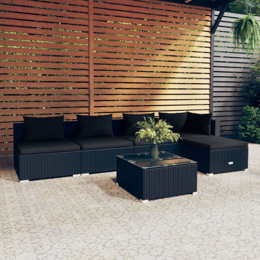 VidaLife 6-delige Loungeset met kussens poly rattan zwart