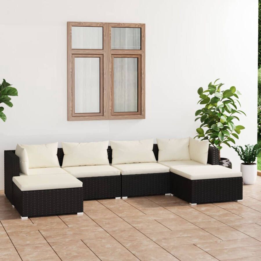 VidaLife 6-delige Loungeset met kussens poly rattan zwart