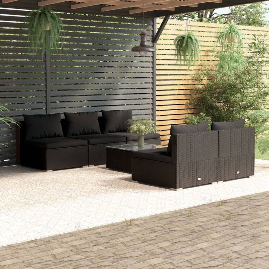 VidaLife 6-delige Loungeset met kussens poly rattan zwart