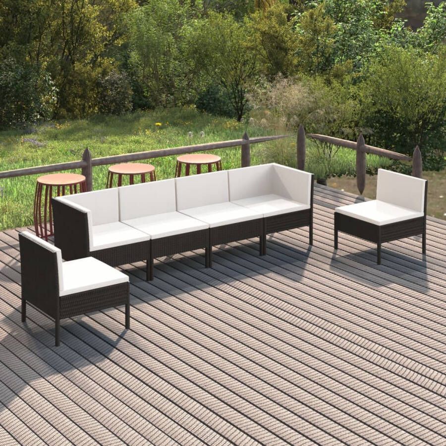 VidaLife 6-delige Loungeset met kussens poly rattan zwart