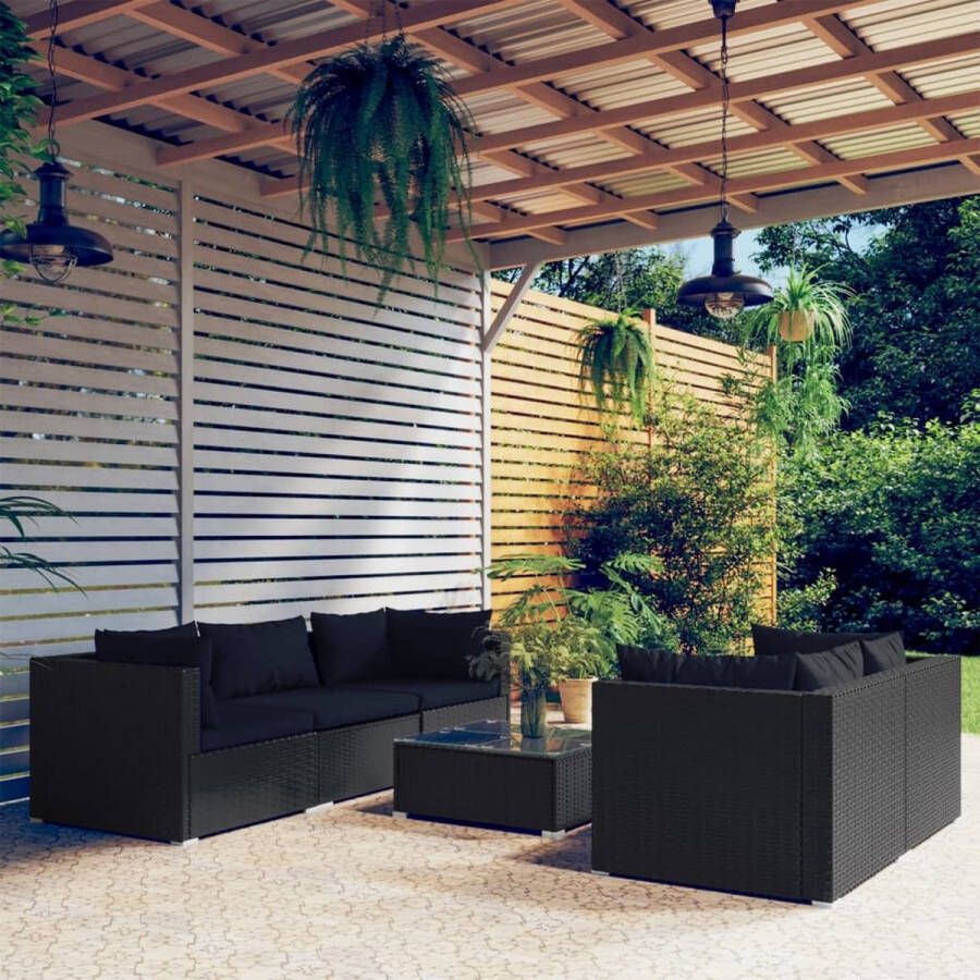 VidaLife 6-delige Loungeset met kussens poly rattan zwart