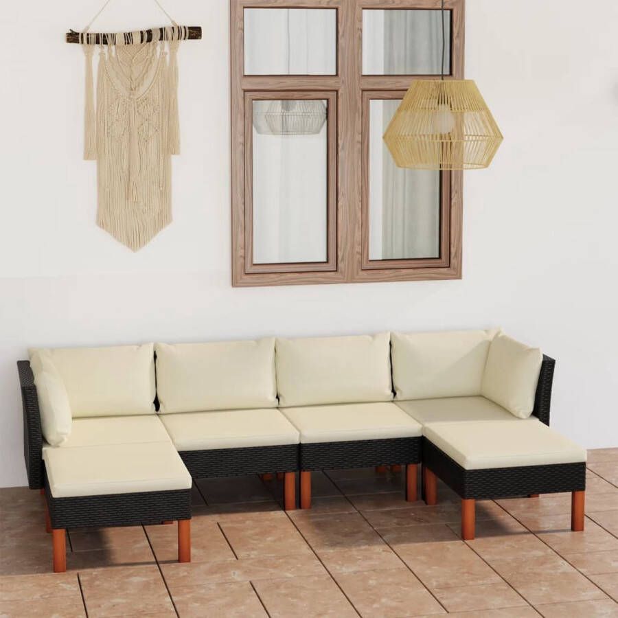 VidaLife 6-delige Loungeset met kussens poly rattan zwart