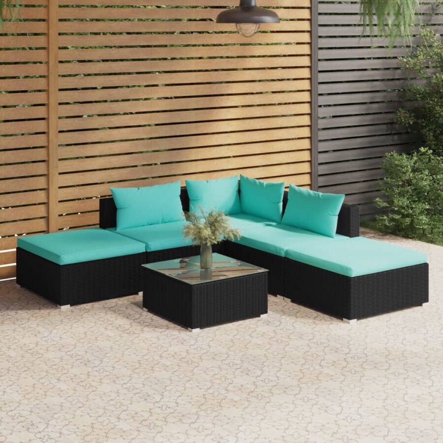 VidaLife 6-delige Loungeset met kussens poly rattan zwart