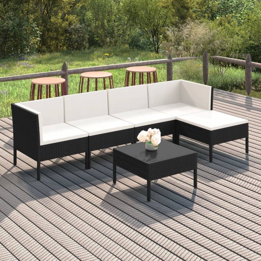 VidaLife 6-delige Loungeset met kussens poly rattan zwart