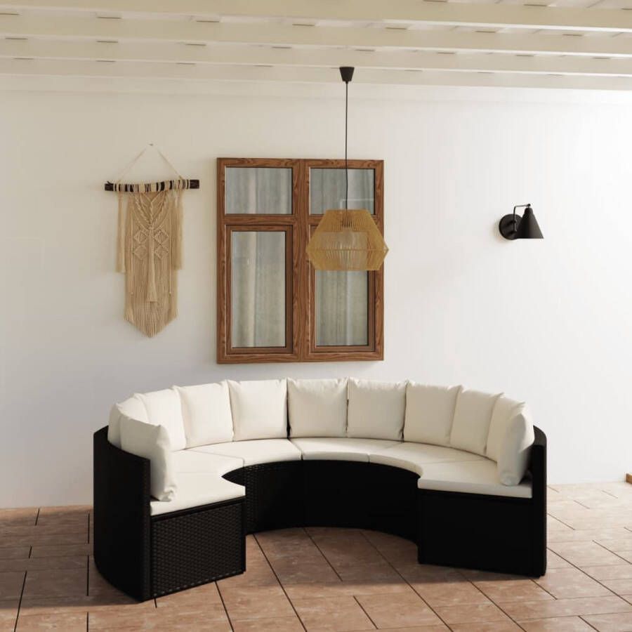 VidaLife 6-delige Loungeset met kussens poly rattan zwart