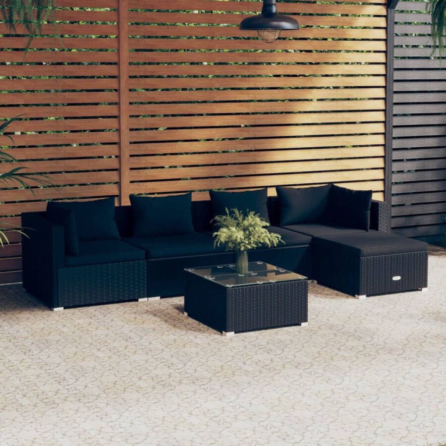 VidaLife 6-delige Loungeset met kussens poly rattan zwart