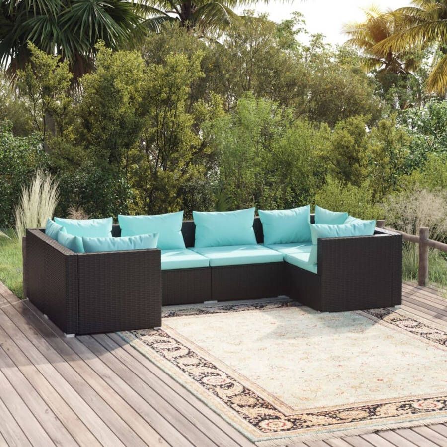 VidaLife 6-delige Loungeset met kussens poly rattan zwart