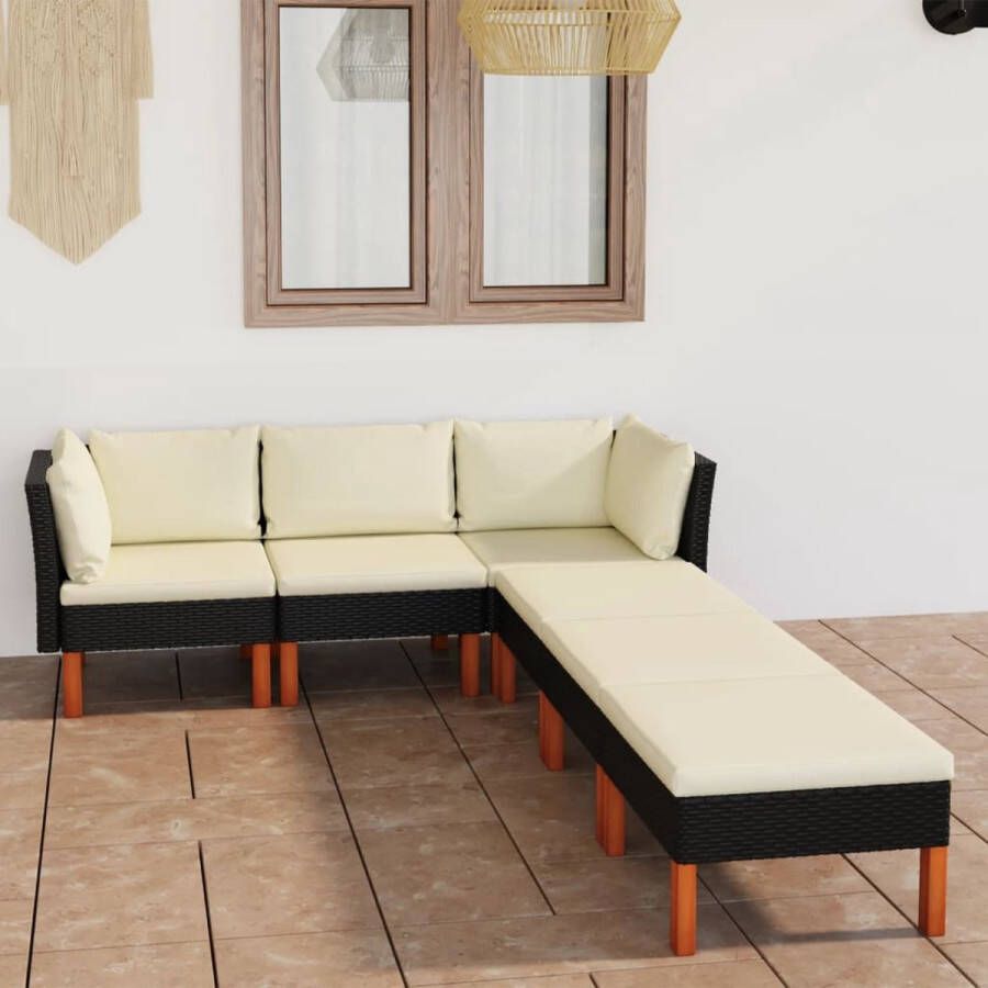 VidaLife 6-delige Loungeset met kussens poly rattan zwart