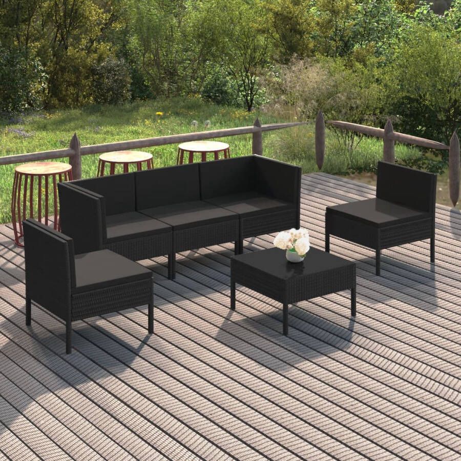 VidaLife 6-delige Loungeset met kussens poly rattan zwart