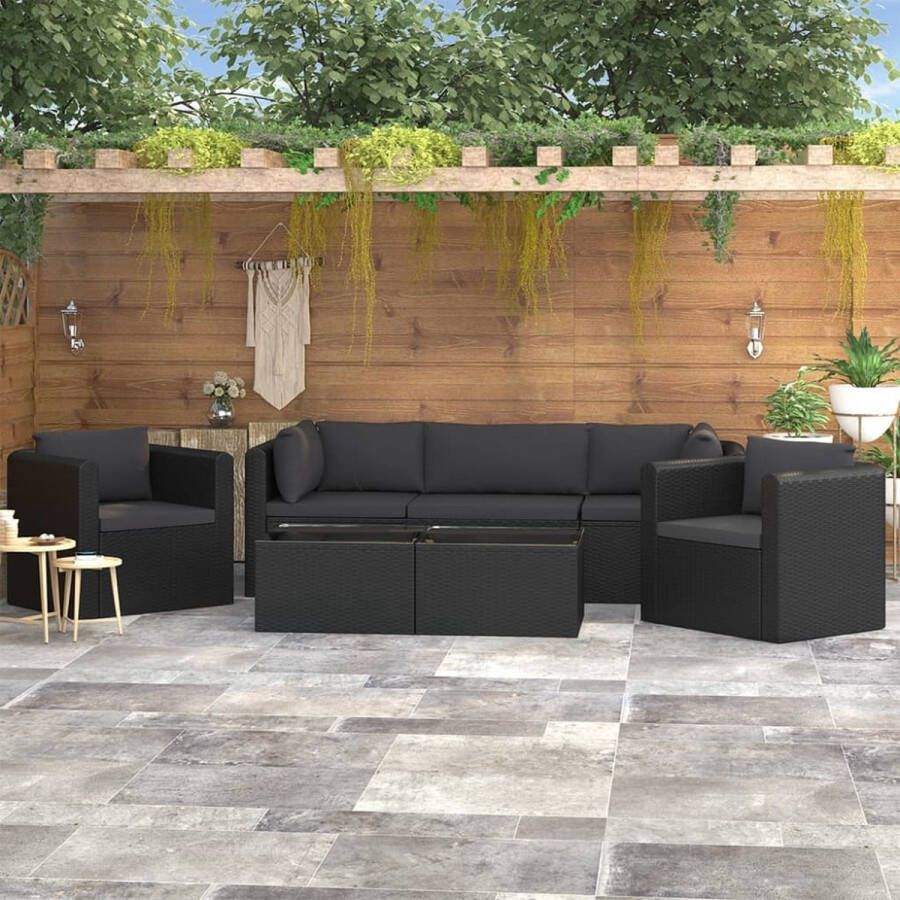 VidaLife 7-delige Loungeset met kussens poly rattan zwart