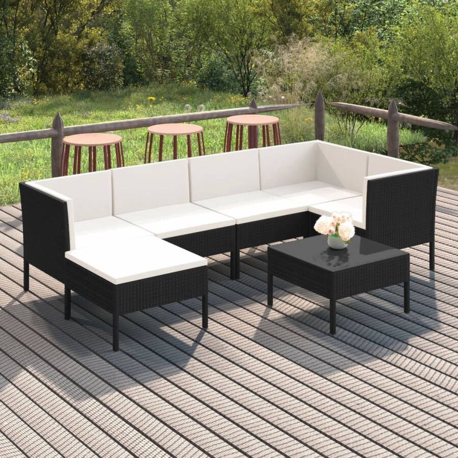 VidaLife 7-delige Loungeset met kussens poly rattan zwart