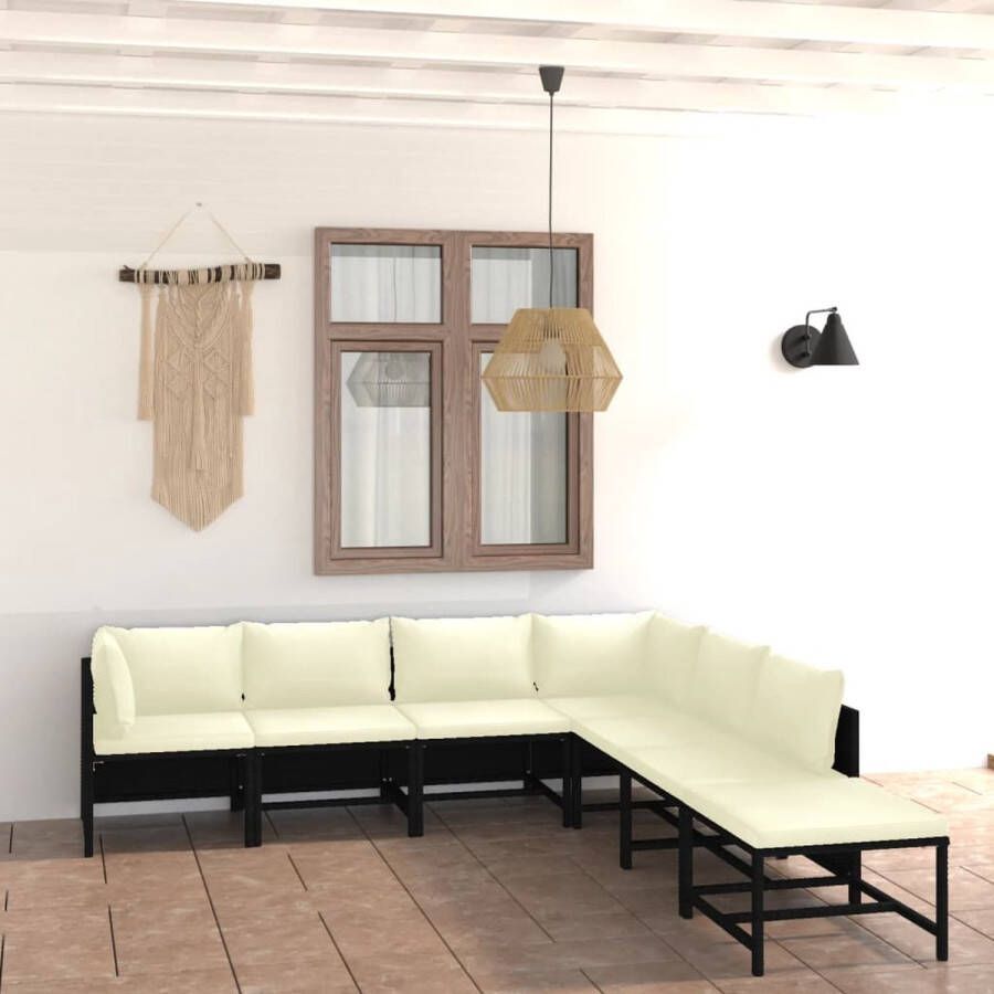 VidaLife 7-delige Loungeset met kussens poly rattan zwart