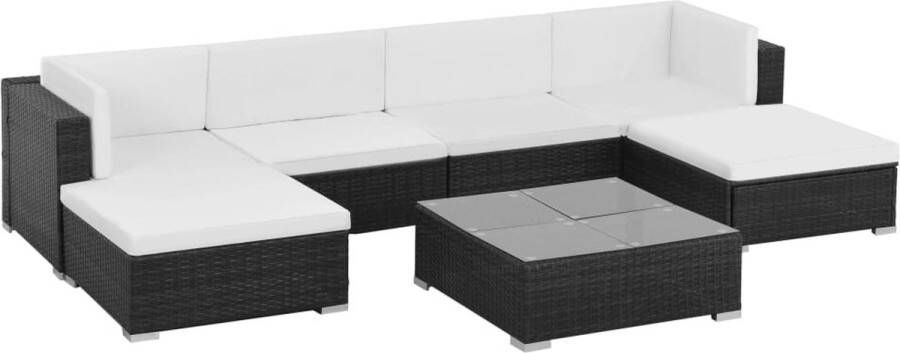 VidaLife 7-delige Loungeset met kussens poly rattan zwart