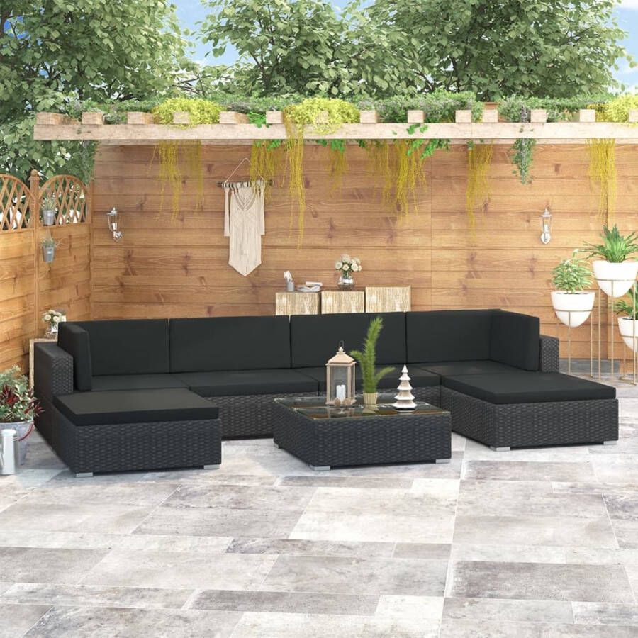 VidaLife 7-delige Loungeset met kussens poly rattan zwart