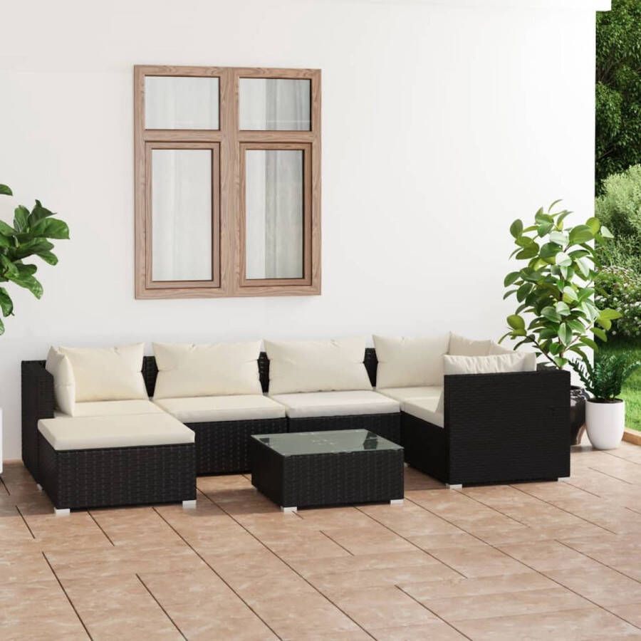 VidaLife 7-delige Loungeset met kussens poly rattan zwart