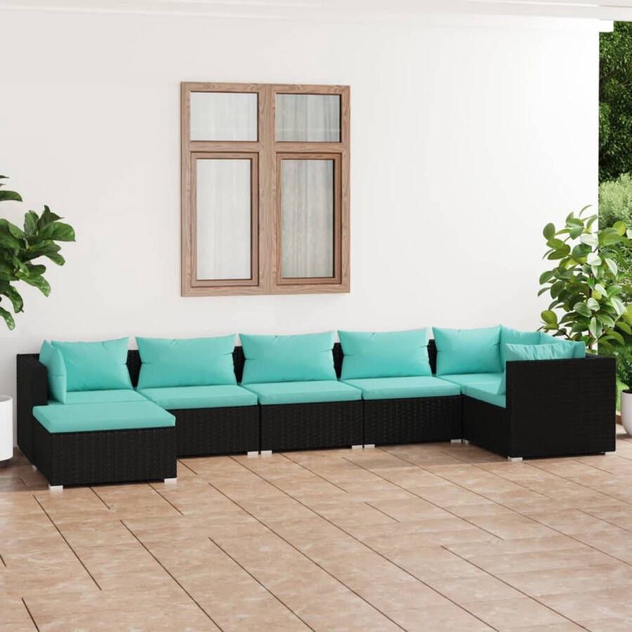 VidaLife 7-delige Loungeset met kussens poly rattan zwart