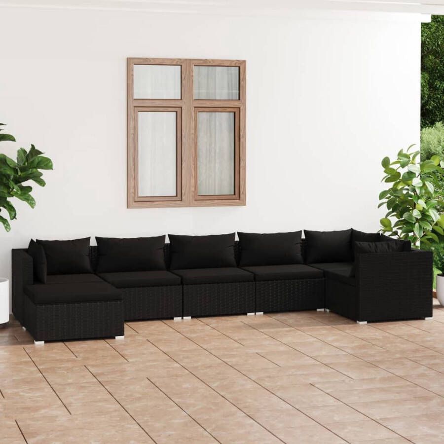 VidaLife 7-delige Loungeset met kussens poly rattan zwart