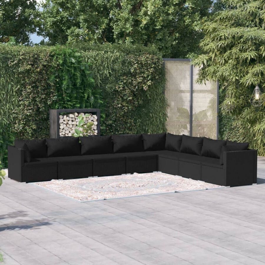 VidaLife 8-delige Loungeset met kussens poly rattan zwart