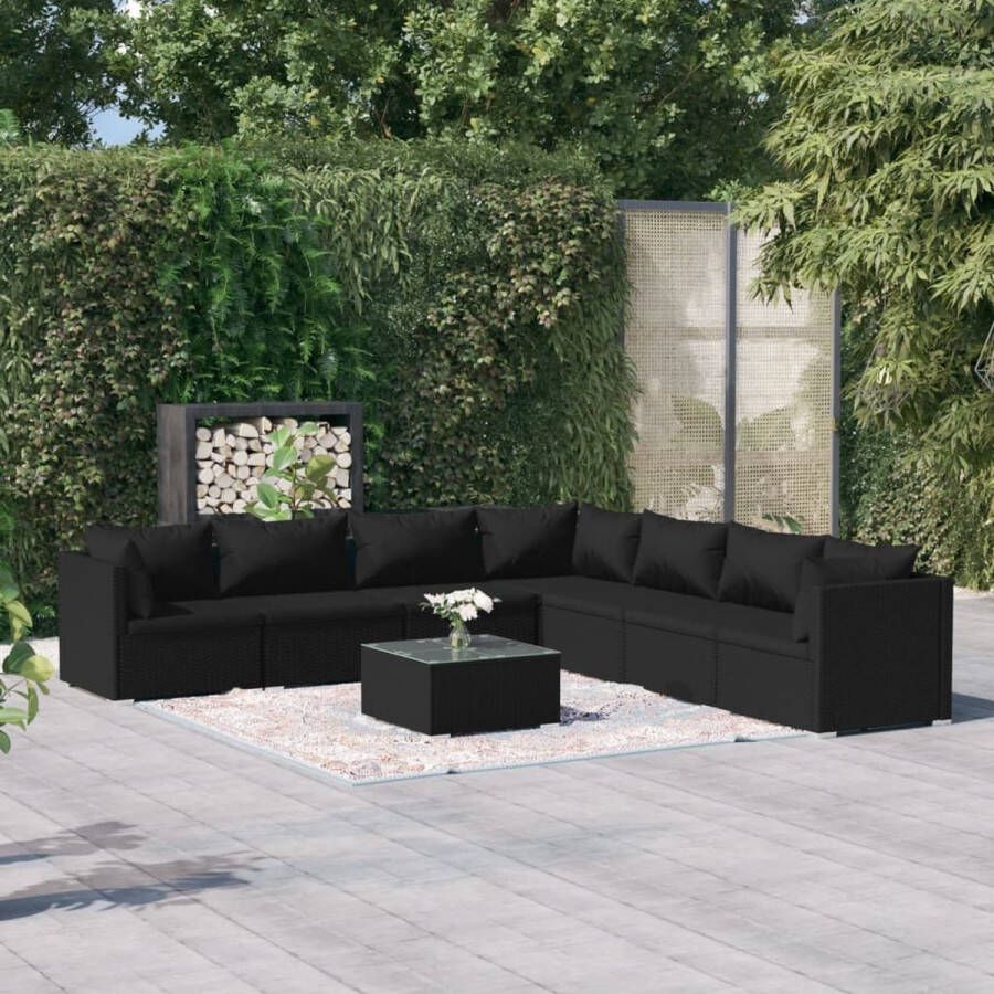 VidaLife 8-delige Loungeset met kussens poly rattan zwart