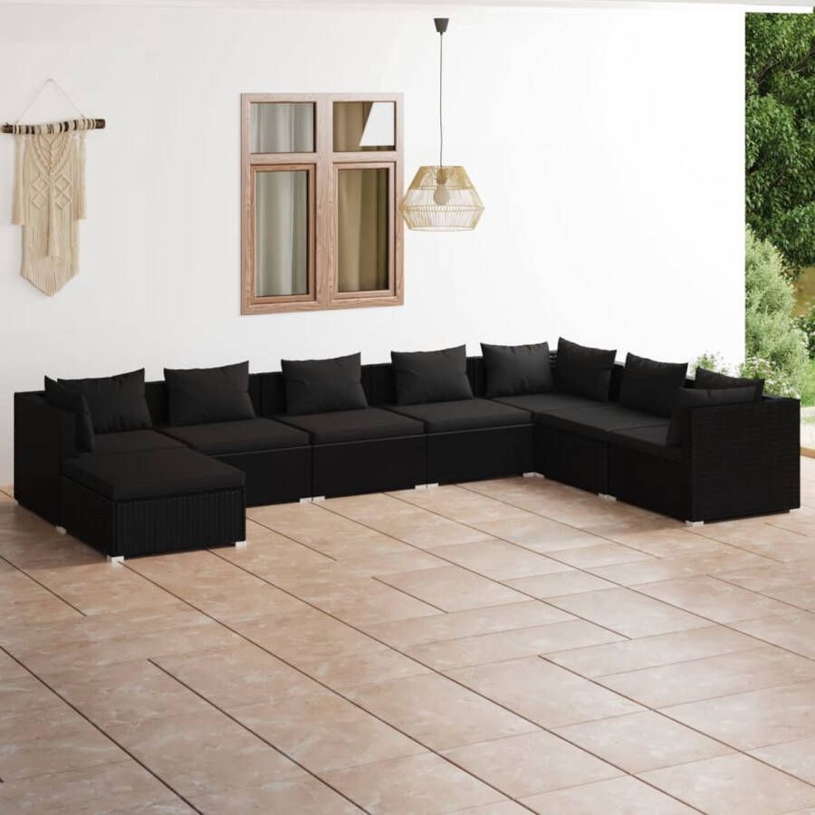 VidaLife 8-delige Loungeset met kussens poly rattan zwart