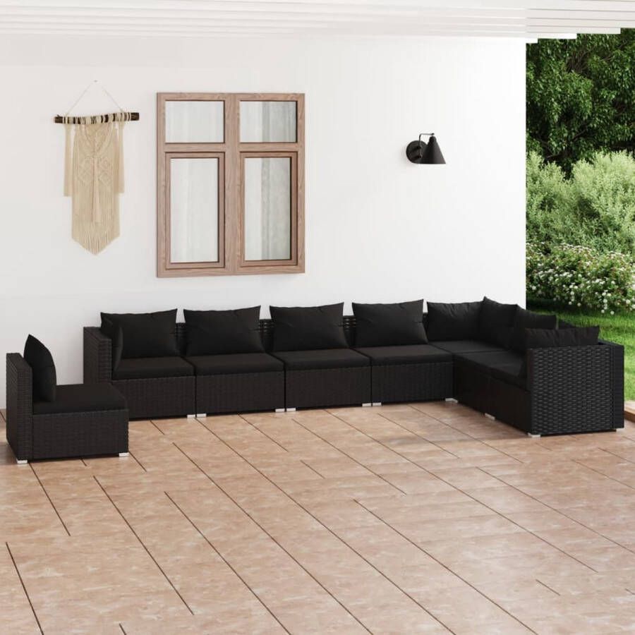 VidaLife 8-delige Loungeset met kussens poly rattan zwart