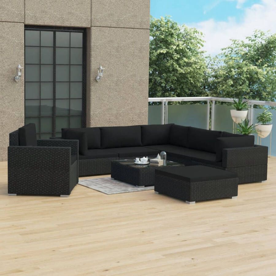 VidaLife 8-delige Loungeset met kussens poly rattan zwart