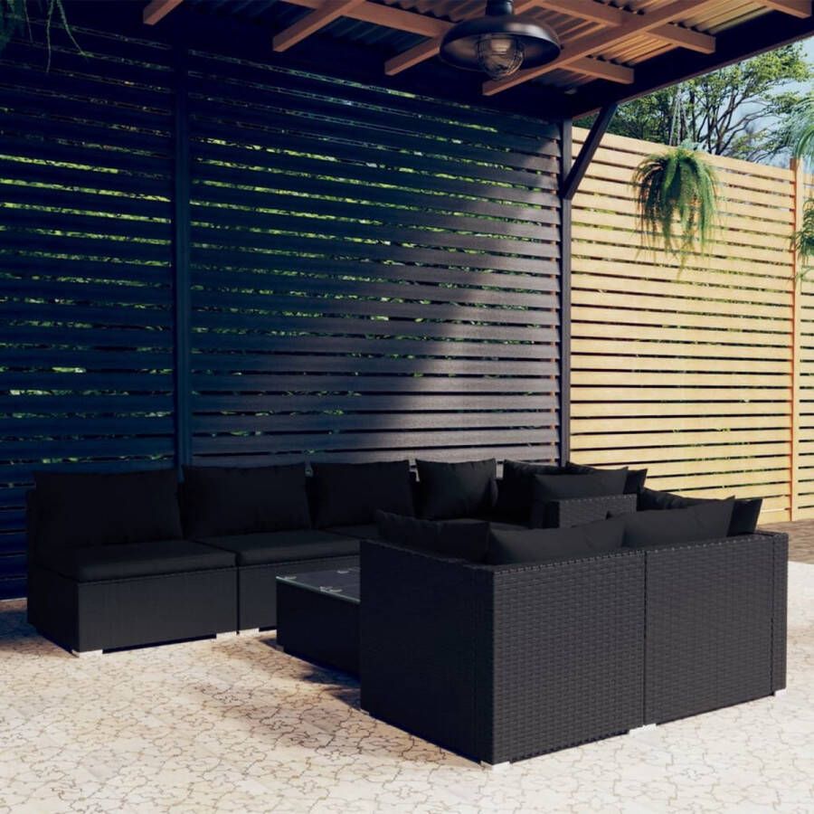 VidaLife 8-delige Loungeset met kussens poly rattan zwart