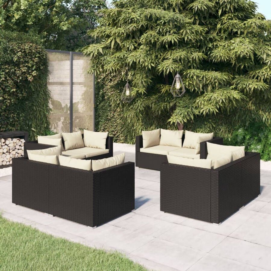 VidaLife 8-delige Loungeset met kussens poly rattan zwart