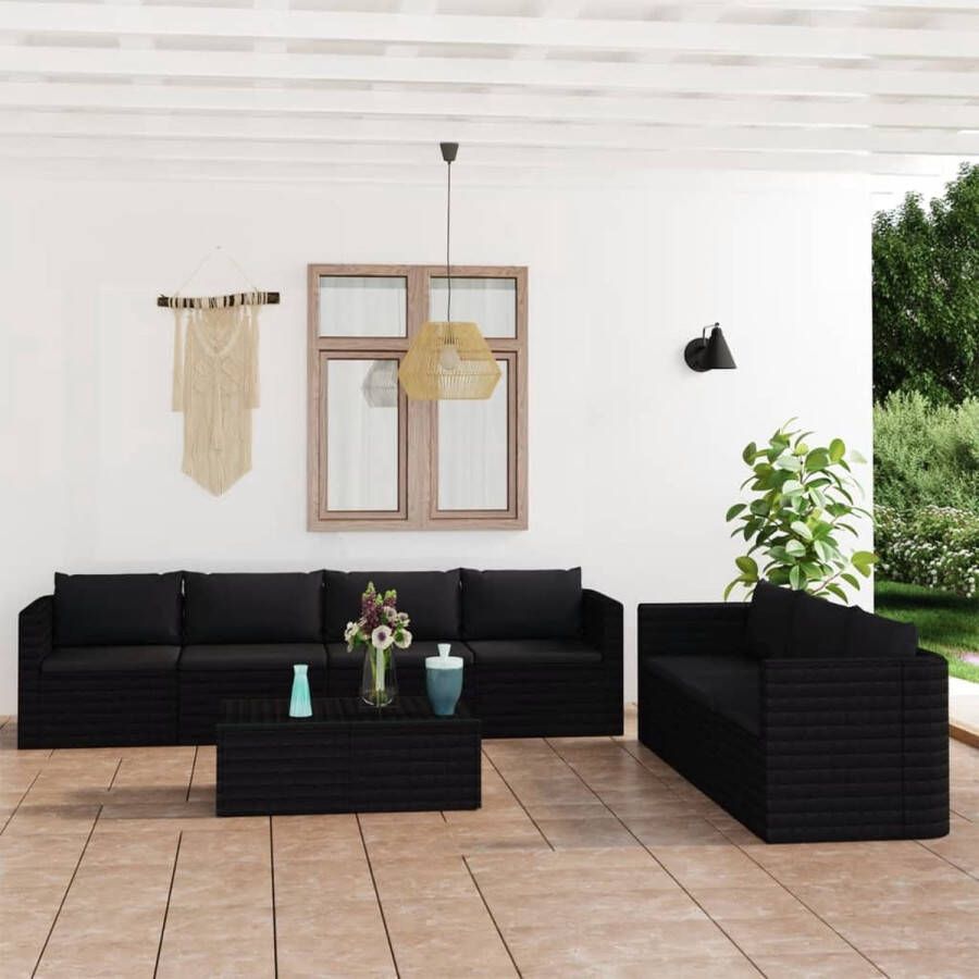 VidaLife 8-delige Loungeset met kussens poly rattan zwart