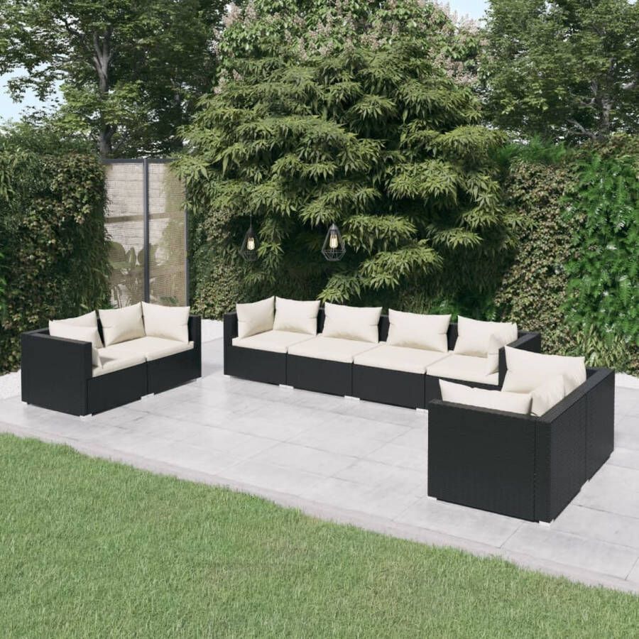 VidaLife 8-delige Loungeset met kussens poly rattan zwart