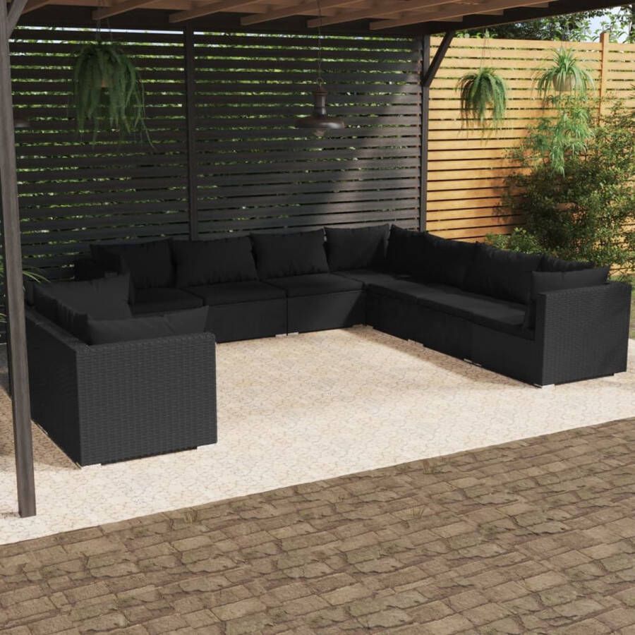 VidaLife 9-delige Loungeset met kussens poly rattan zwart