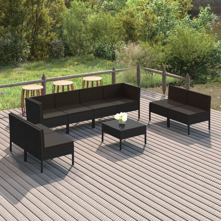 VidaLife 9-delige Loungeset met kussens poly rattan zwart