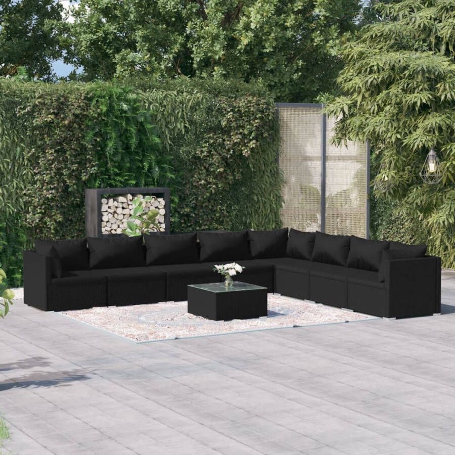 VidaLife 9-delige Loungeset met kussens poly rattan zwart