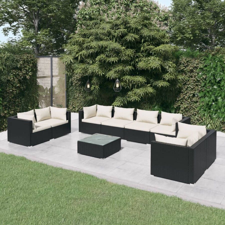 VidaLife 9-delige Loungeset met kussens poly rattan zwart