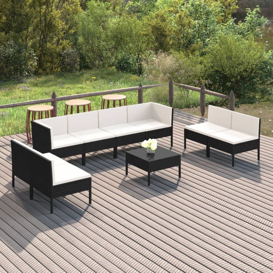 VidaLife 9-delige Loungeset met kussens poly rattan zwart