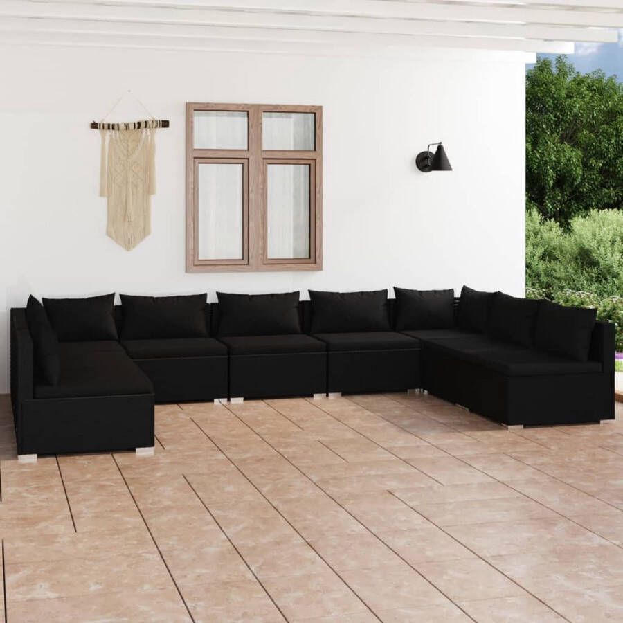 VidaLife 9-delige Loungeset met kussens poly rattan zwart