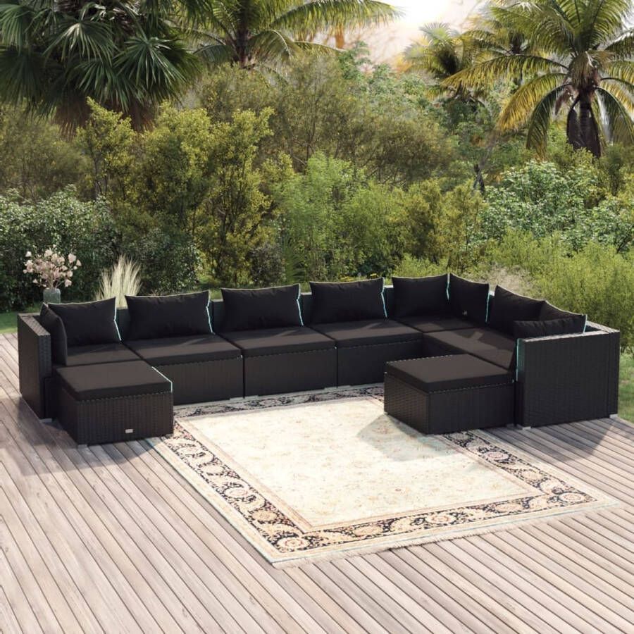 VidaLife 9-delige Loungeset met kussens poly rattan zwart