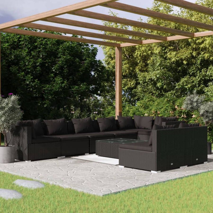 VidaLife 9-delige Loungeset met kussens poly rattan zwart