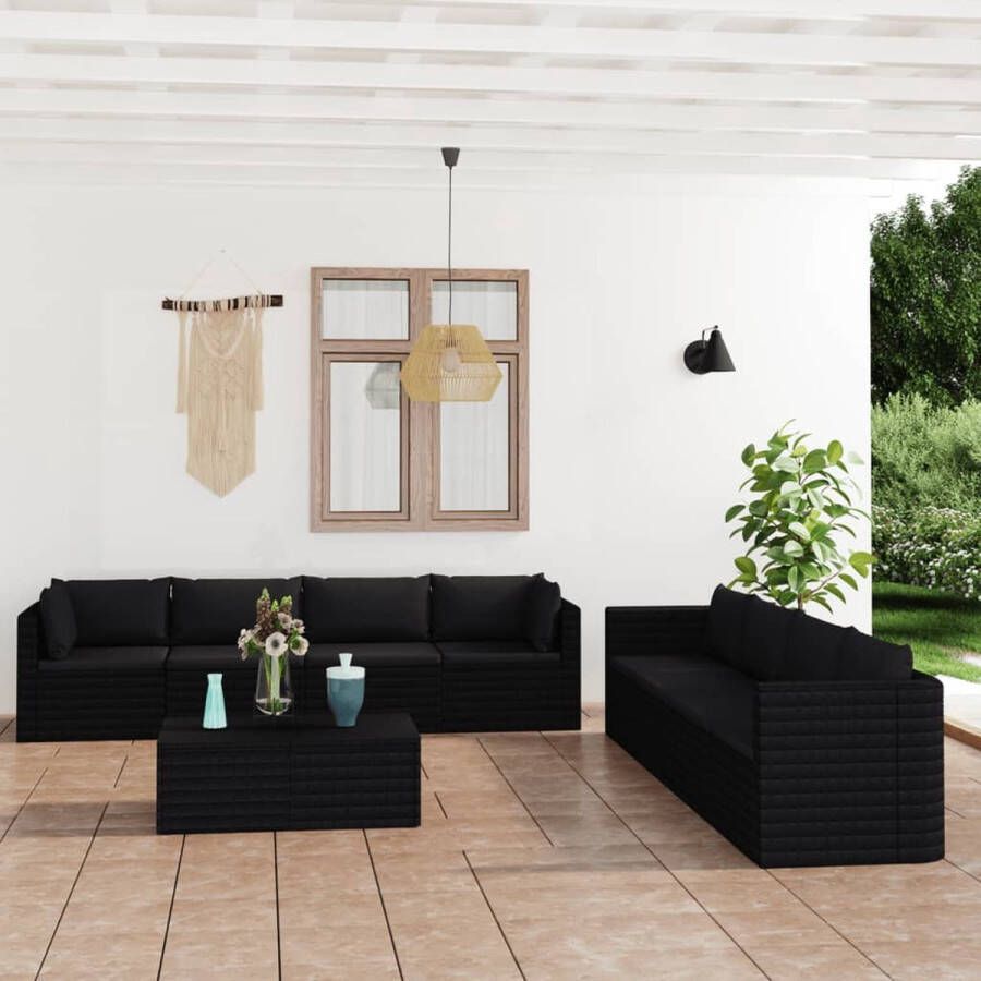 VidaLife 9-delige Loungeset met kussens poly rattan zwart