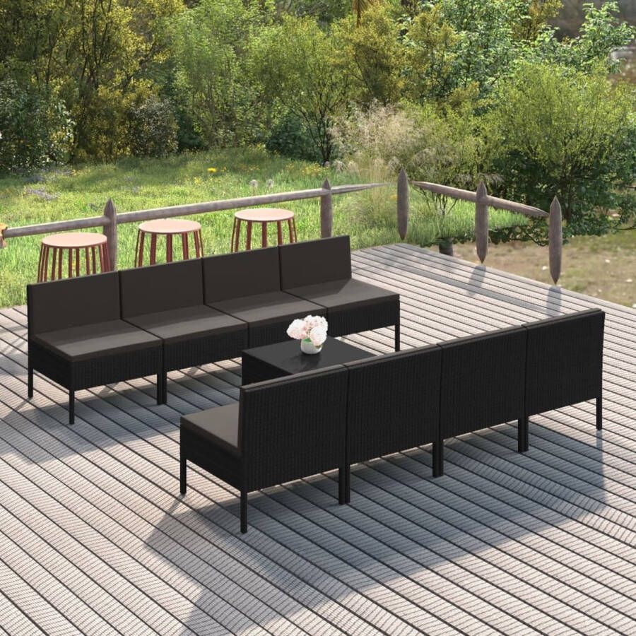 VidaLife 9-delige Loungeset met kussens poly rattan zwart